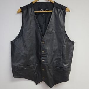 Wilsons Mens genuine Black Leather Snap Button Vest Sz XL Pockets Lined